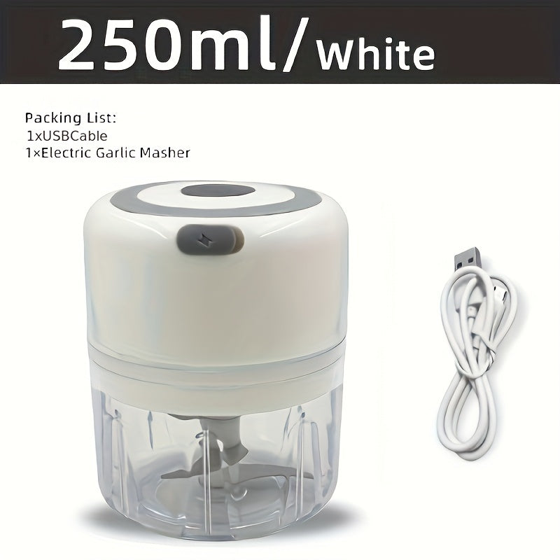 1pc RZSYZH 250ml USB Rechargeable Electric Food Processor - Stainless Steel Blades, Auto-Chopping, Multi-Color Kitchen Gadget for Smoothies, Dough Kneading & Meal Prep, Durable Plastic Body, Compact Design, Smoothie Maker, Sleek Appliance, Durable Constru