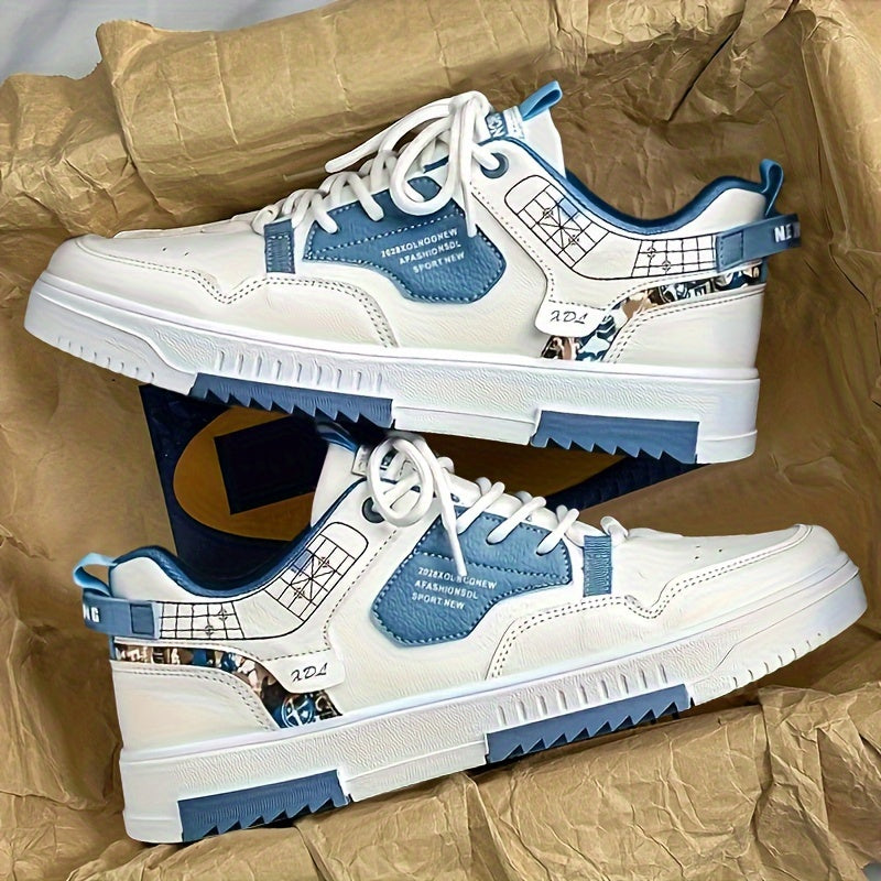Men's Patchwork Design Skate Shoes With Good Grip, Breathable Lace-up Sneakers