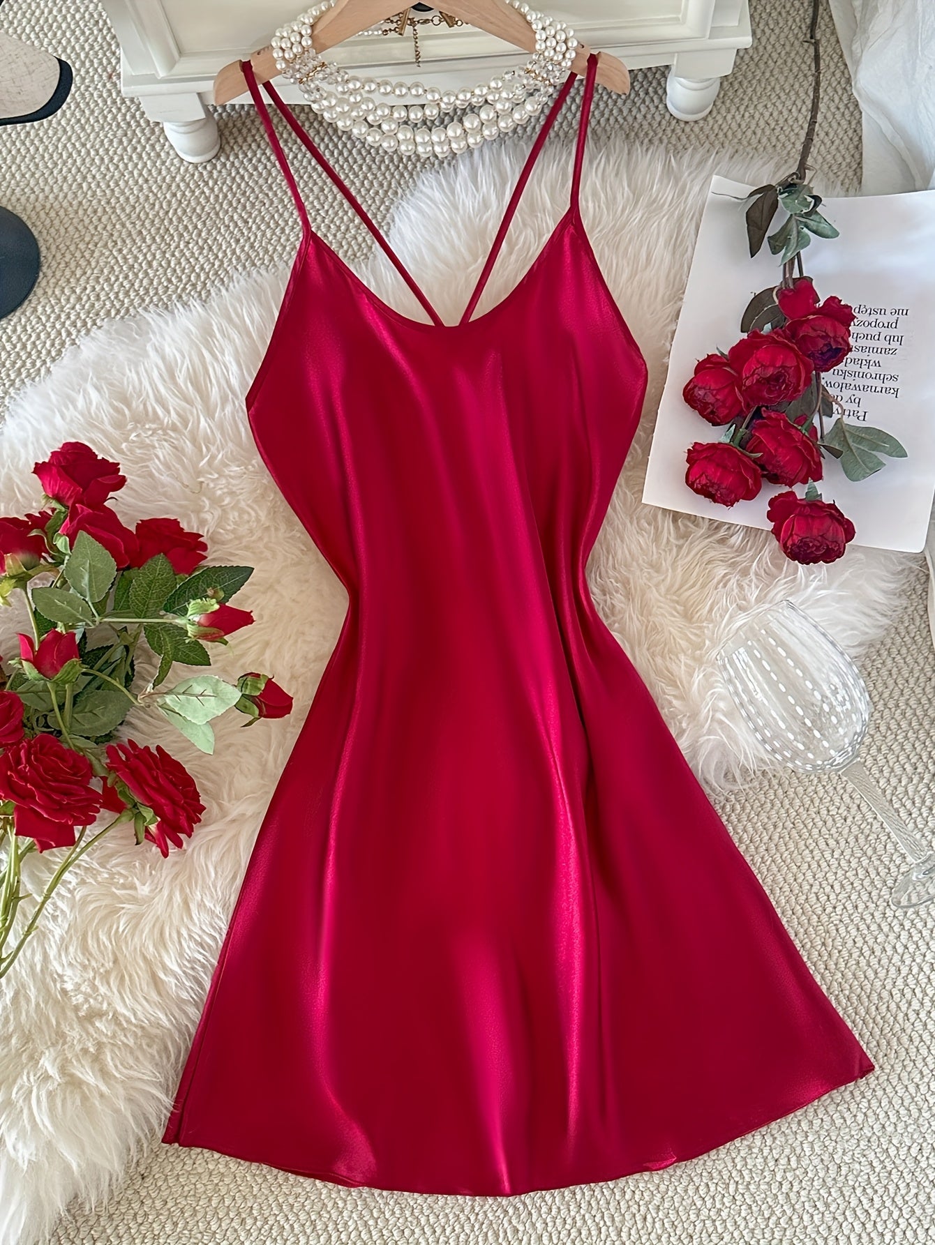 Breathable Sexy Backless Halter Dress - Women's Fashion Solid Color Short Nightgown for Home Wear