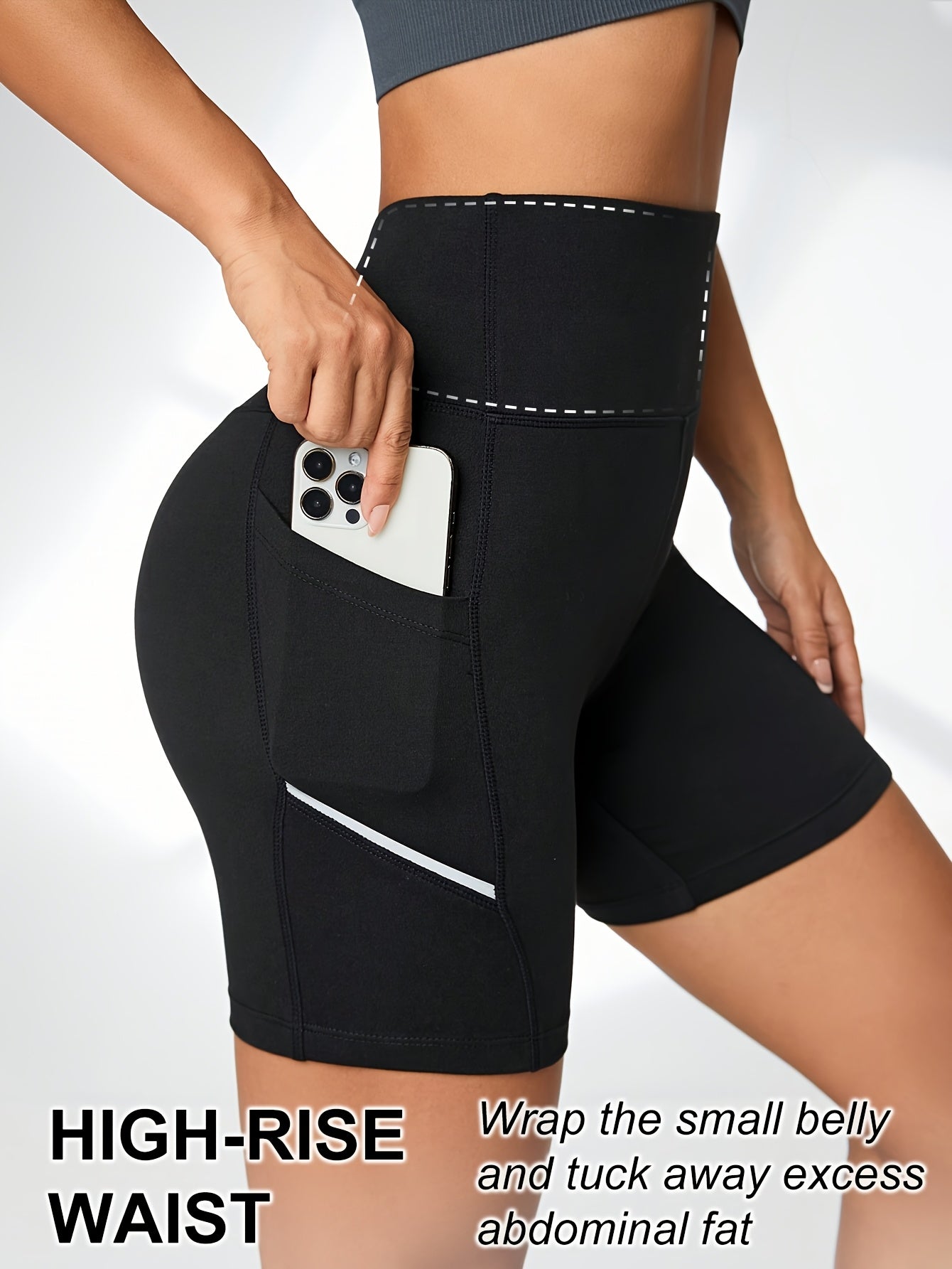 Women's High Waist Athletic Compression Shorts With Pockets, Slim Fit, Quick Dry, Yoga Workout Running Shorts