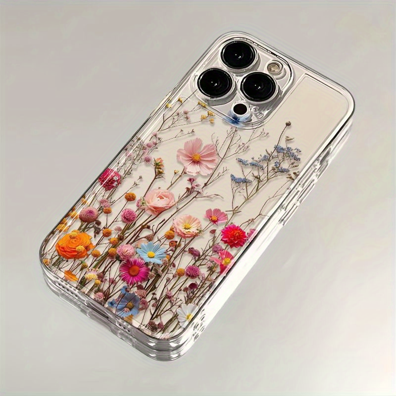 1pc Pink Flower Vine Transparent Space Mobile Phone Case Suitable for iPhone 16 15 13 14 12 11 Pro Max 15 16 Plus X XS XR Max Protective Case