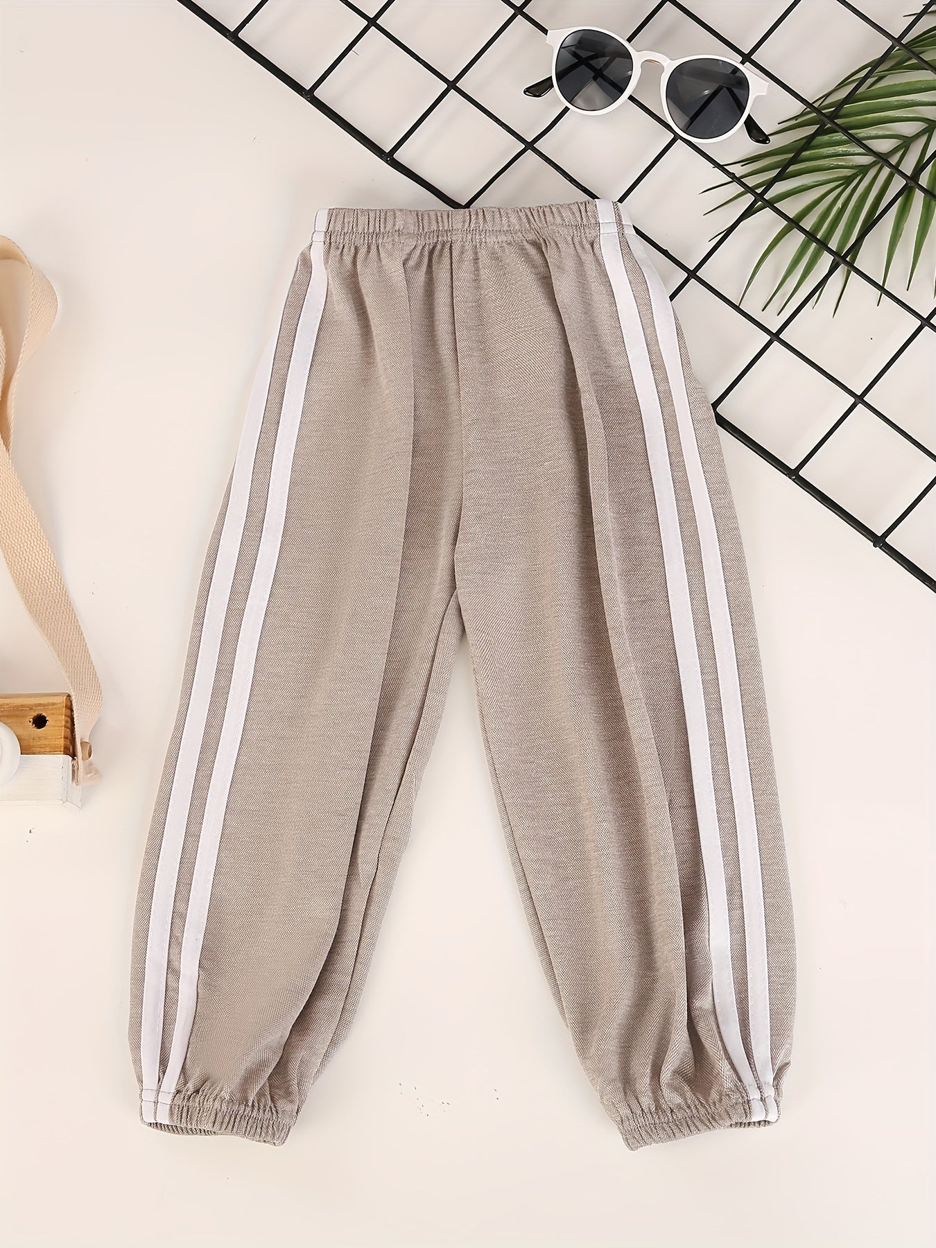 Thin And Lightweight Boys Summer Pants, Kids Side Contrast Color Tape Sweatpants, Casual Thin Jogger Pants For Outdoor Activities