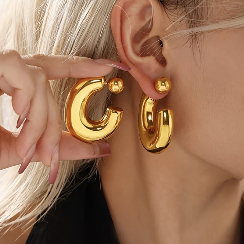 Vintage Elegant C-Shaped Resin Earrings with Stainless Steel Ear Needle, Daily & Gift Occasion Jewelry, Valentine'S Day Suitable, All-Season Accessory