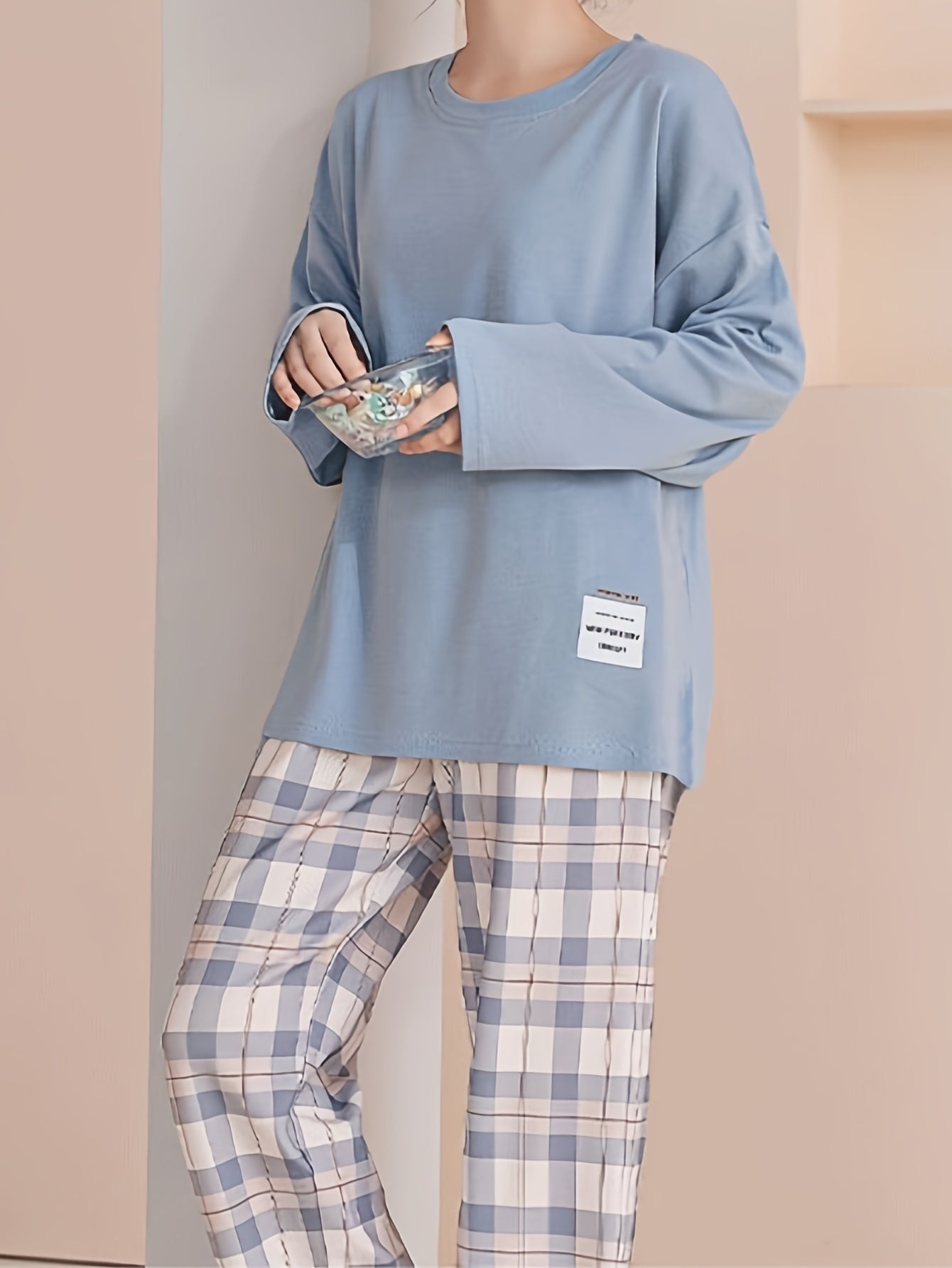 Spring and Autumn Casual Long Sleeve Pajama Set, Comfortable Home Wear Set, Plaid Pajama Set