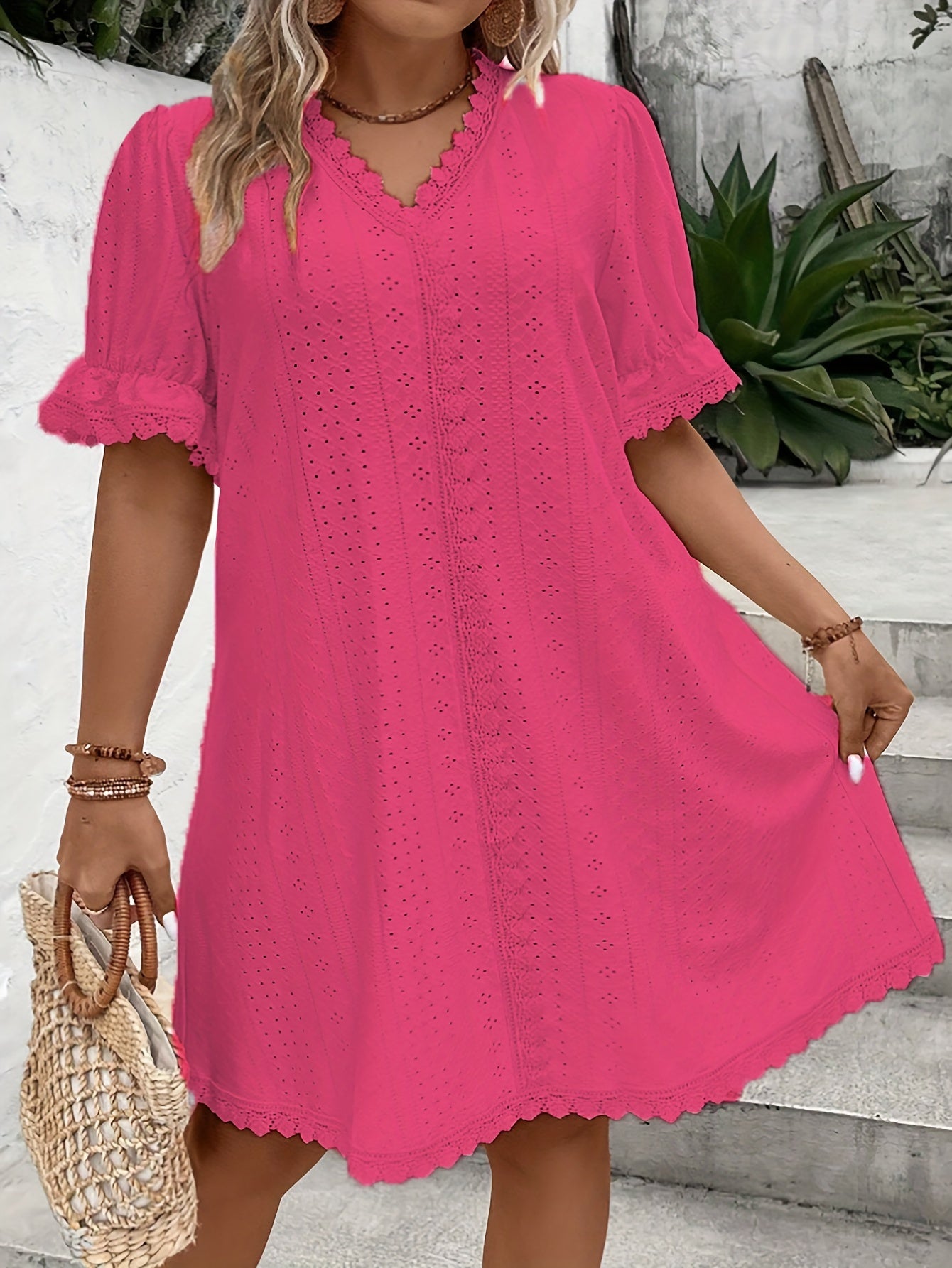 Casual Court Lock Flower Lace Loose Dress