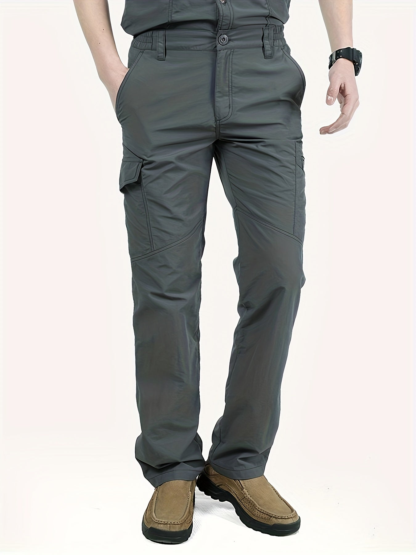 Men'S Casual Cargo Pants, & Quick-Drying, Lightweight with Elastic Waist, Tactical Fleece Lined, Solid Army Green/Black, Zipper Fly, Plus Size S-3XL, for Summer, Weekend Casual Wear, HOMUG