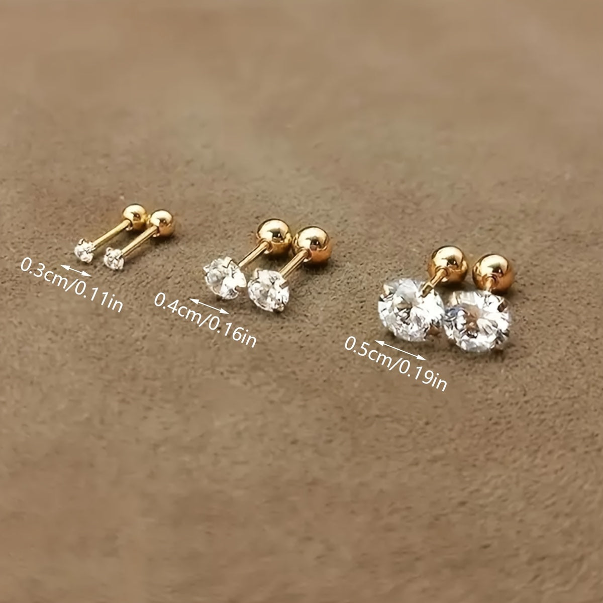 One or three pairs of stainless steel Golden four-prong twisted ball cubic Synthetic Zirconia earrings, simple and stylish jewelry suitable for daily wear by women
