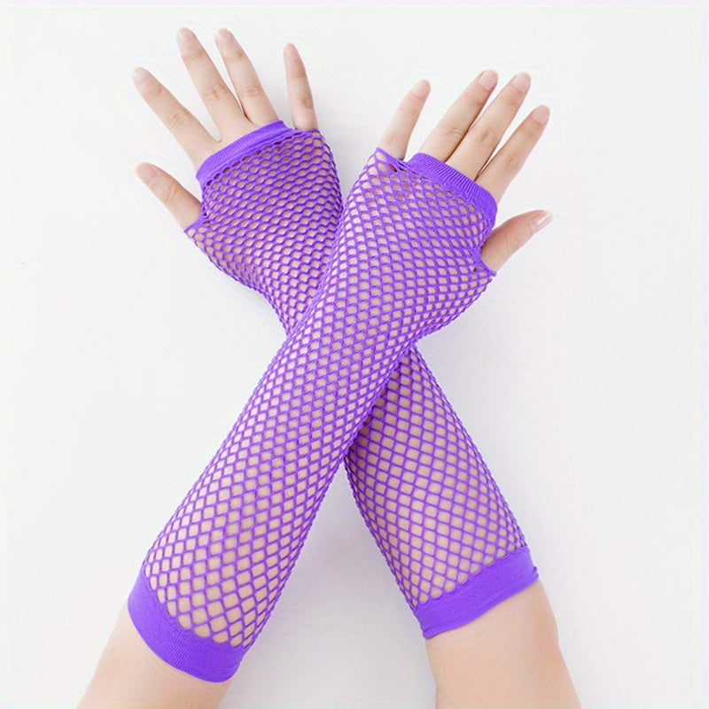 1pair Girl Fingerless Mesh Gloves Black Fishnet Lace Gloves For Women Cosplay Dance, Halloween