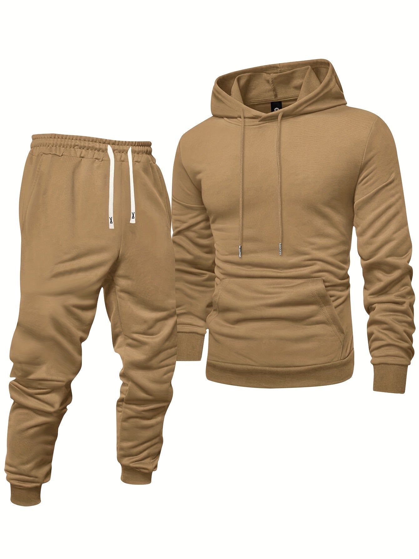 Men's Long Sleeve Hoodie + Drawstring Sweatpants Set Spring Autumn Solid Color Pullover Regular Long Sleeve T-Shirt and Pants Belt Casual Sport Joggers Two-Piece Set