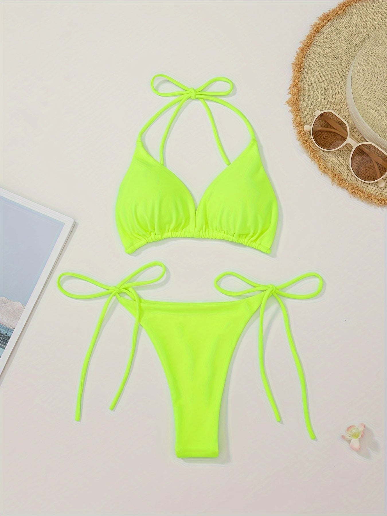Women'S Sexy Bikini Swimsuit - V-Neck Sleeveless High-Stretch Solid Color with Adjustable Tie-Back Straps, Tummy Control Design for Beach & Pool, Summer Swimwear, Beach Swimwear, Poolside Attire, Sexy Swimwear, Highelasticity Fabric