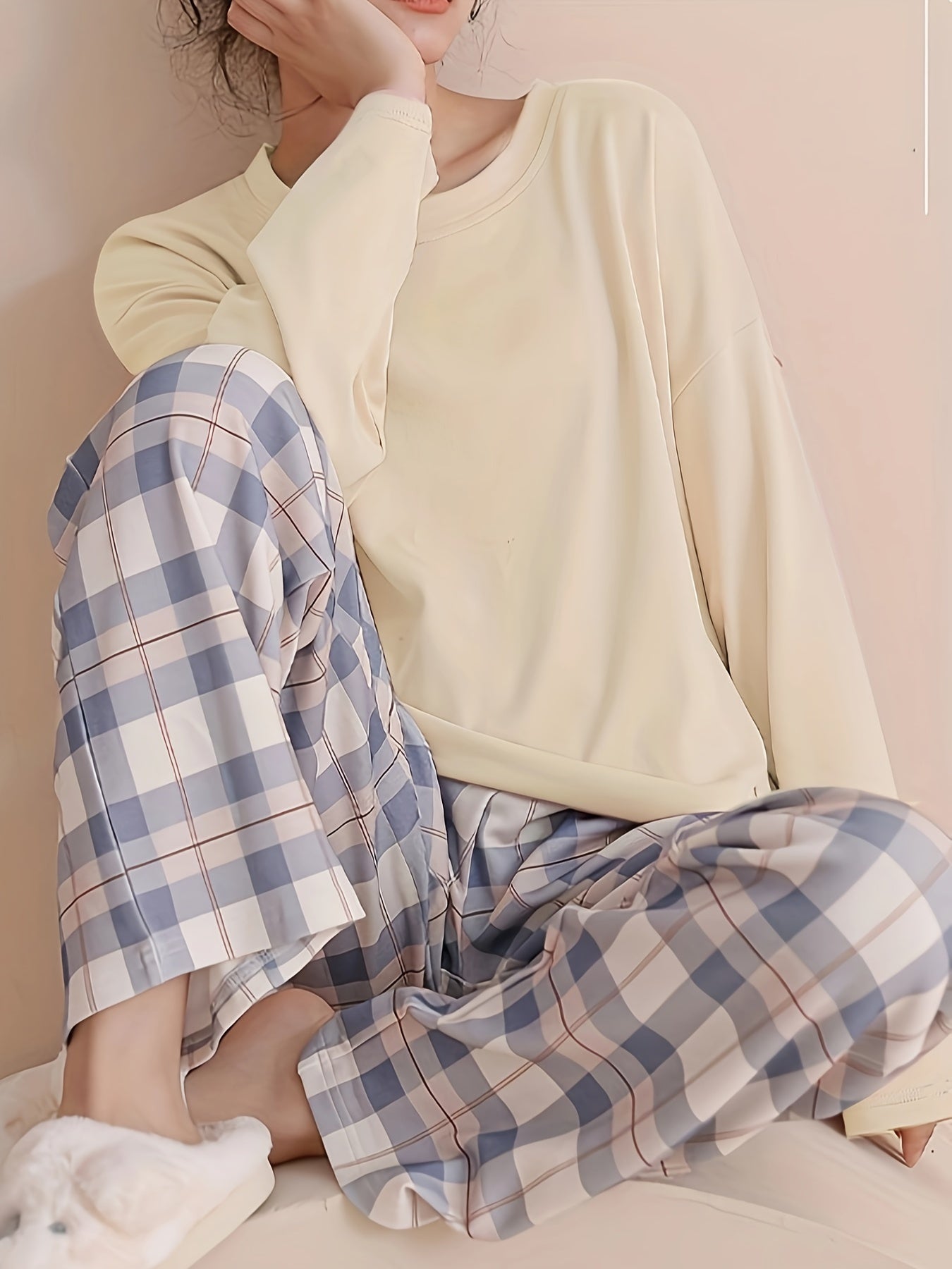 Spring and Autumn Casual Long Sleeve Pajama Set, Comfortable Home Wear Set, Plaid Pajama Set