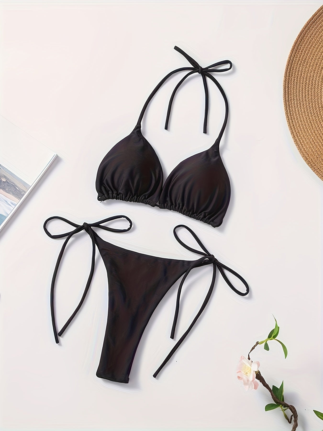 Women'S Sexy Bikini Swimsuit - V-Neck Sleeveless High-Stretch Solid Color with Adjustable Tie-Back Straps, Tummy Control Design for Beach & Pool, Summer Swimwear, Beach Swimwear, Poolside Attire, Sexy Swimwear, Highelasticity Fabric