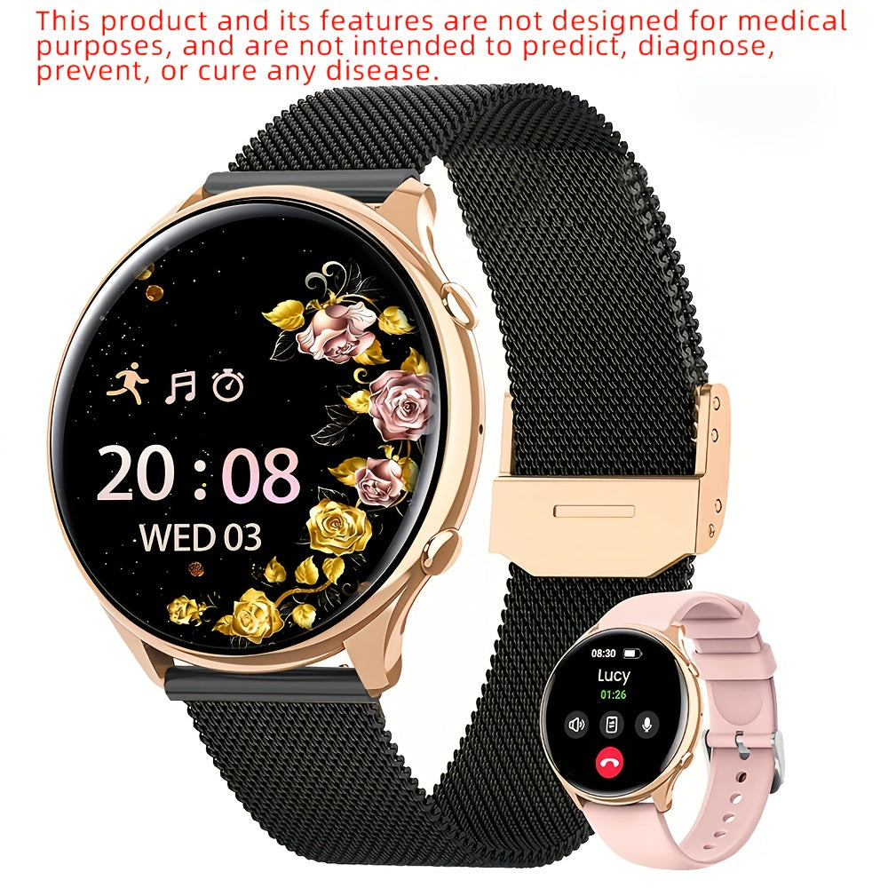 LITTLE MEATBALL Smartwatch with Wireless Calls/Dial, Female Functions, 19 Sports Modes, Music Player, Pedometer - Compatible with Android & iOS, Magnetic Charging, 360x360 TFT Display, Screen Ratio, Battery, Zinc Alloy, Ideal for Men & Women, Perfect Gift