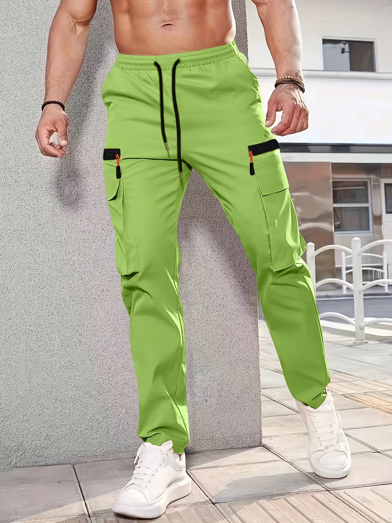 Men'S Stylish Cargo Pants - Versatile, Casual, and Slim Fit with Multiple Pockets, Straight-Leg Design, Perfect for Spring and Fall, All-Season Comfort, Solid Color, Allseason Pants | Straightleg Pants | Polyester Pants