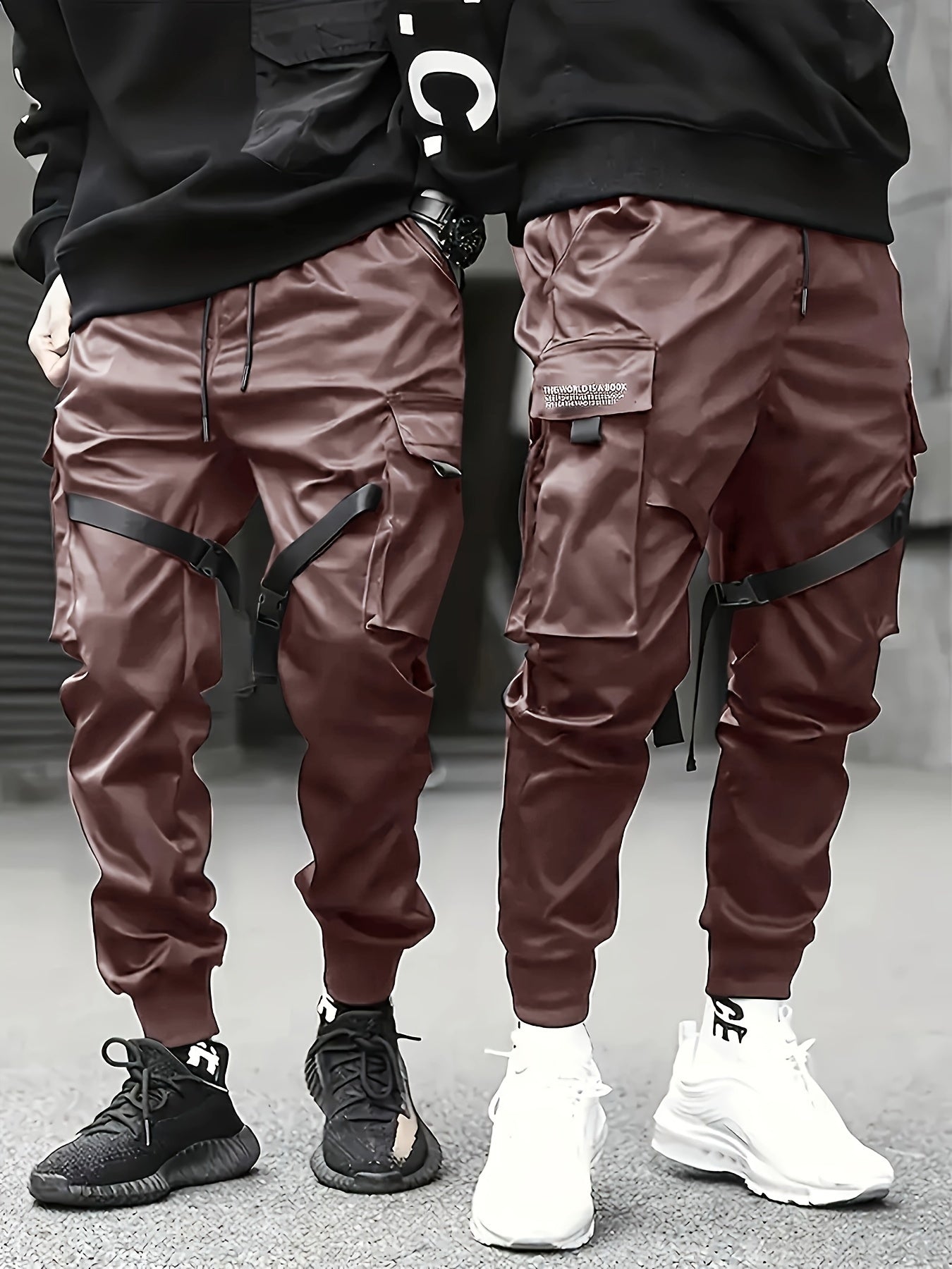 Trendy Solid Cargo Pants, Men's Multi Flap Pocket Trousers, Loose Casual Outdoor Pants, Men's Work Pants Outdoors techwear Hip Hop Style