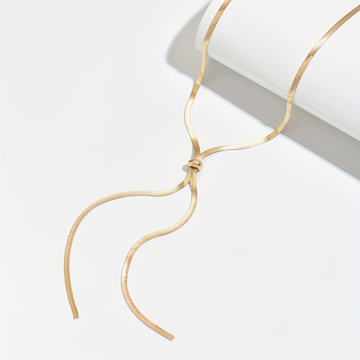 1pc Stainless Steel 18K gold plated Plated, Adjustable Y-shaped Long Necklace, No Fading, Minimalist Drawstring Sweater Chain, Personality Flat Snake Bone Chain, Women's Necklace, Golden Necklace, Niche High-end Fashionable Tassel Snake Bone Chain