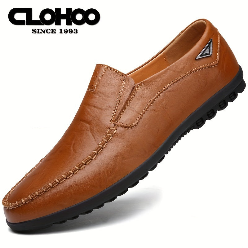 CLOHOO Men's Split Cow Leather Upper Solid Color Loafer Shoes, Comfy Non Slip Casual Durable Rubber Sole Dress Shoes, Men's Office Footwear