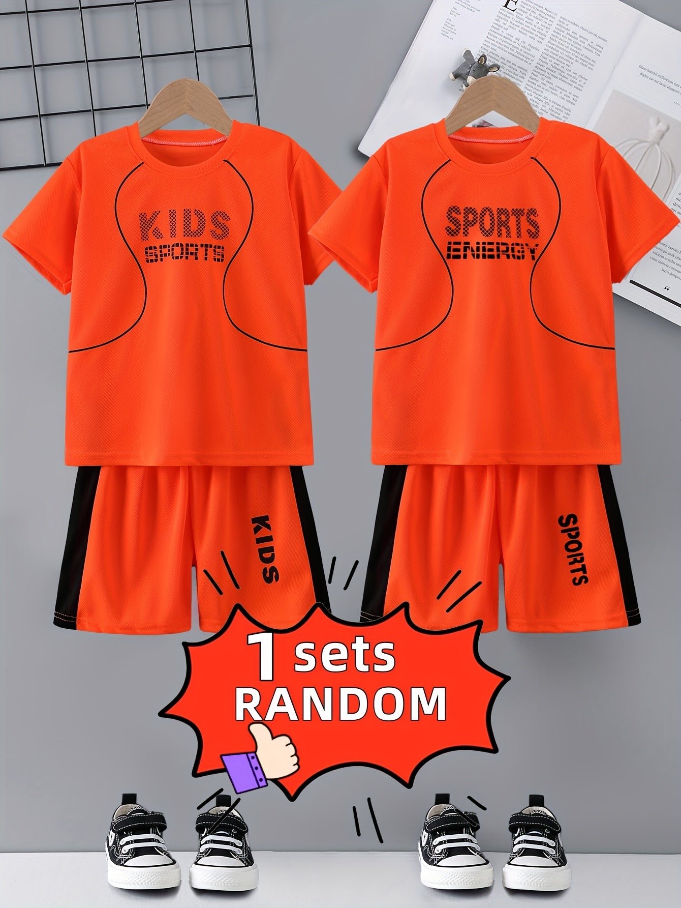 Two-piece Children's Quick-drying Sports Suit, Short-sleeved Shorts, KIDS SPORTS Letter Printed T-shirt, Lightweight And Comfortable, Quick-drying Fabric, Sports Suit