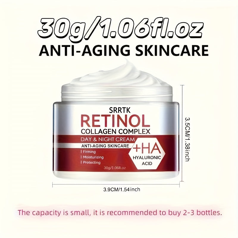 1 Bottle of Retinol Collagen Day & Night Cream - Moisturizing and Nourishing Cream with Hyaluronic Acid and Vitamin E, Suitable for Dry, Rough Light Beige, Firming and Youthful Glow, Retinol And Collagen For, Retinol Seoul And Cream, Cream For Wrinkles An