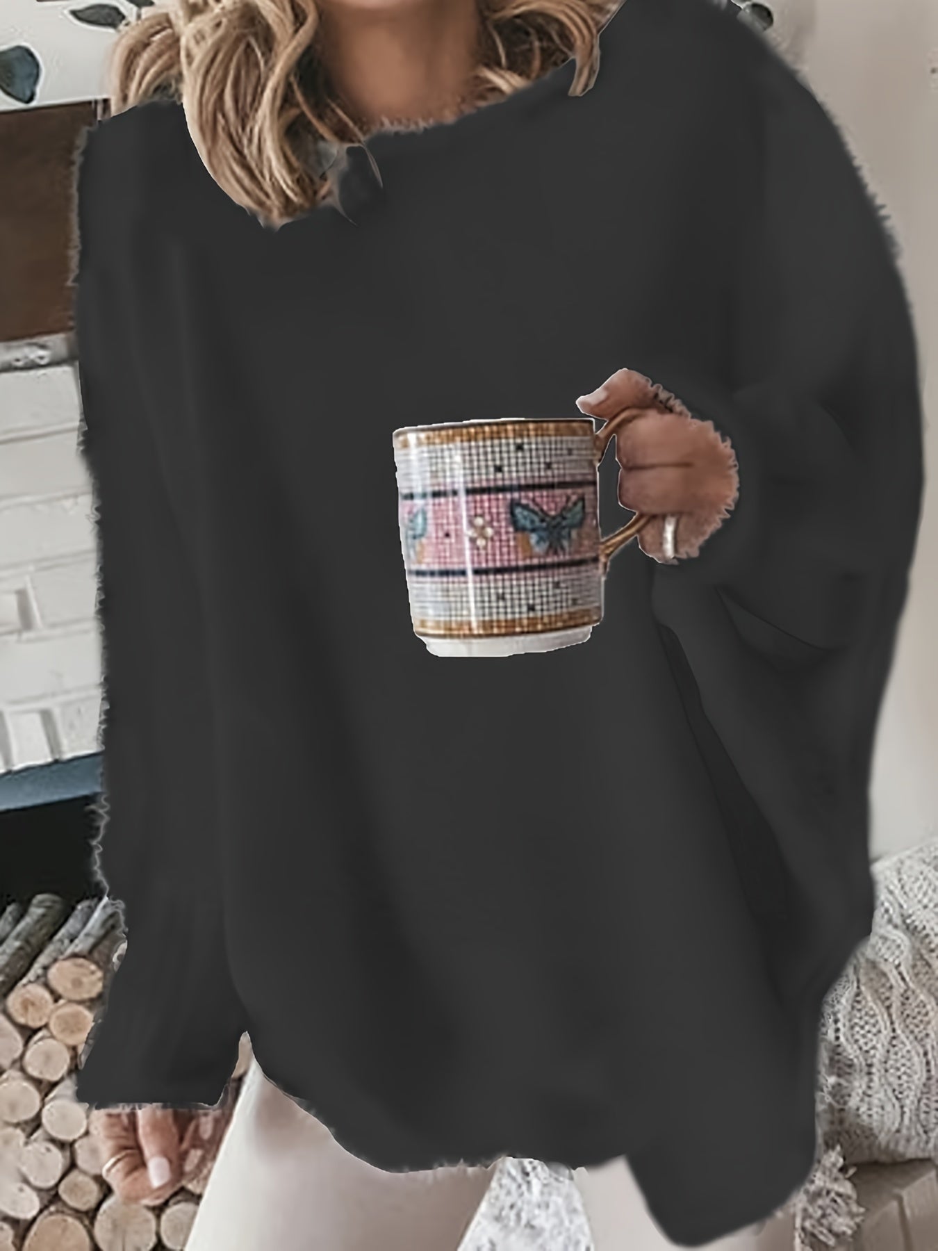 Women'S Plus Size Black Crew Neck Sweater - Cozy Pullover with Long Sleeves, Elegant Style for Winter, Casual Wear, Winter Sweater|Casual Style|Stretchy Fabric