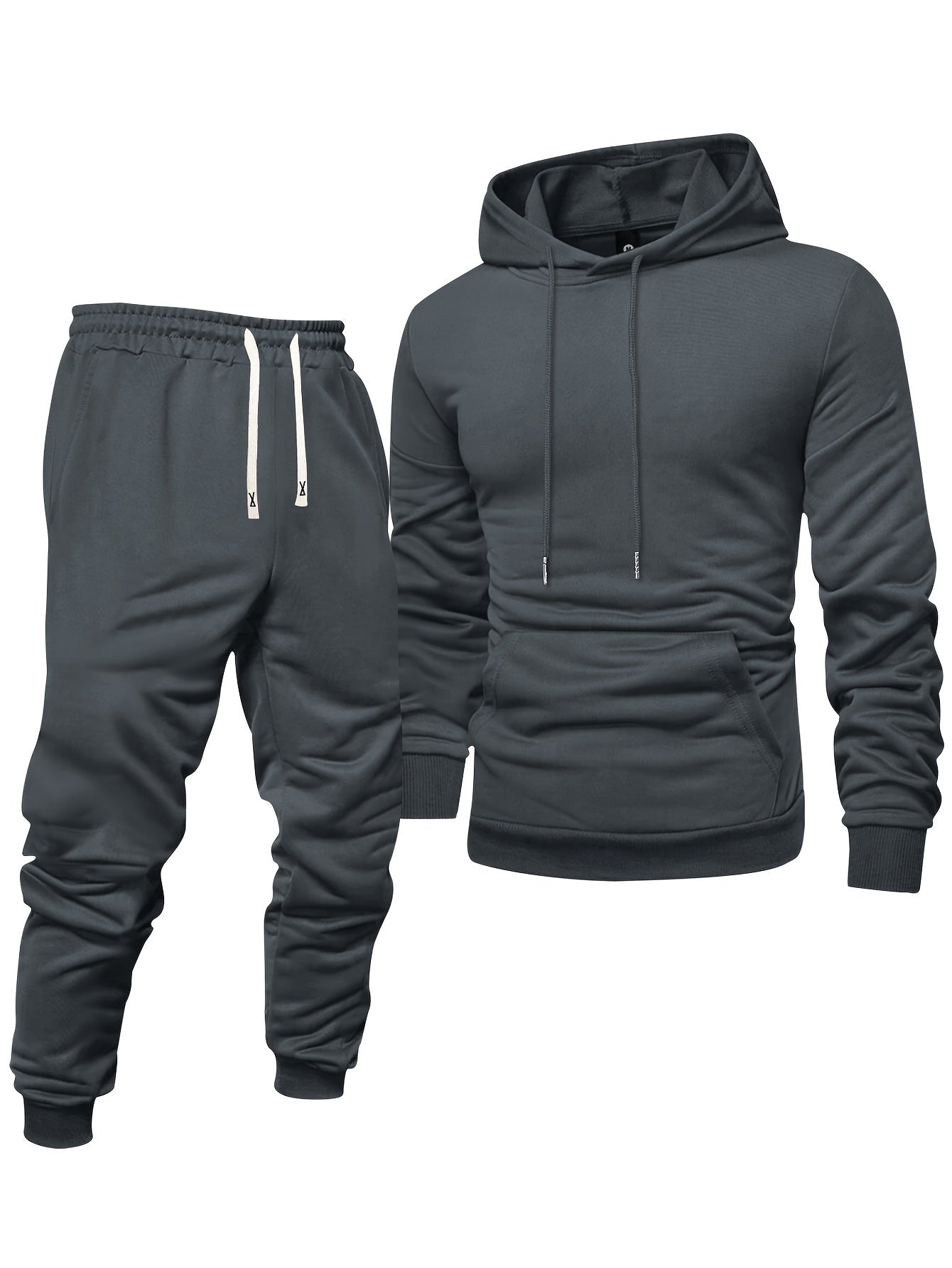 Men's Long Sleeve Hoodie + Drawstring Sweatpants Set Spring Autumn Solid Color Pullover Regular Long Sleeve T-Shirt and Pants Belt Casual Sport Joggers Two-Piece Set