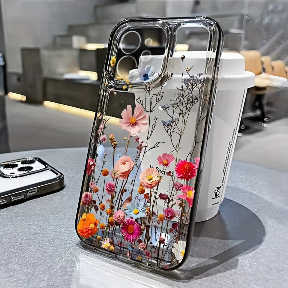 1pc Pink Flower Vine Transparent Space Mobile Phone Case Suitable for iPhone 16 15 13 14 12 11 Pro Max 15 16 Plus X XS XR Max Protective Case