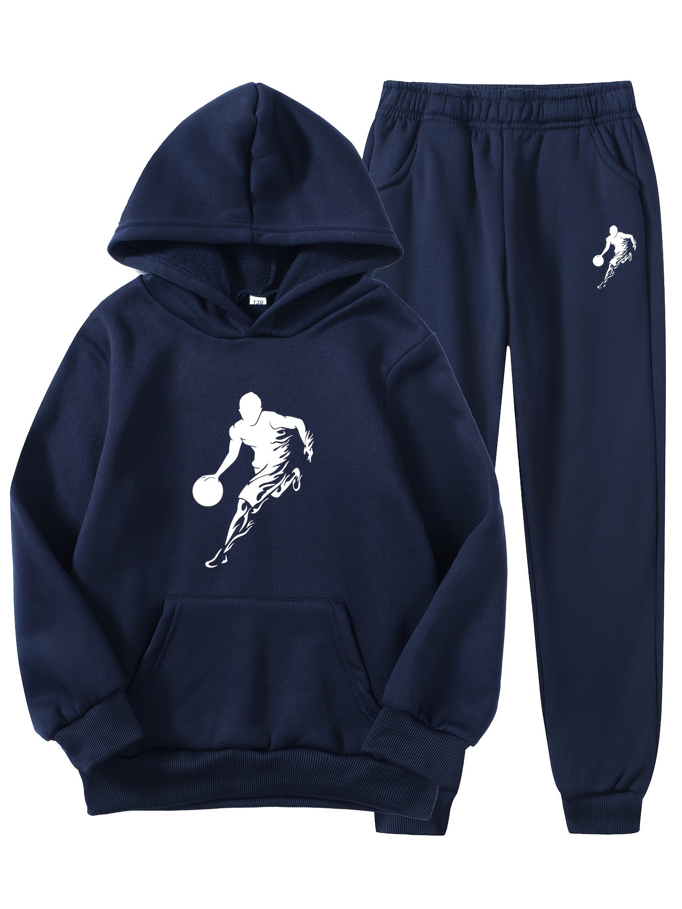 2pcs Boy's Basketball Player Print Hooded Outfit, Hoodie & Pants Set, Boys Clothes For Daily & Outdoor Wear, As Gift