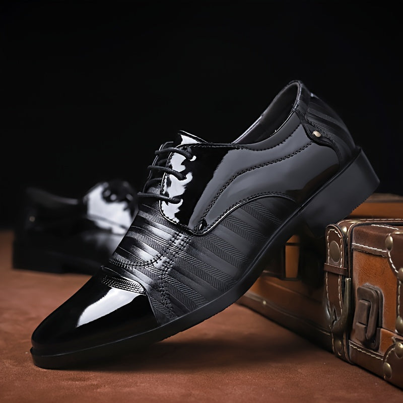 KJSOP Men's Glossy Brown Dress Shoes - British Style Sharp Pointed Toe Lace-like Zipper Closure, Glossy Polish, Comfortable PU Lining & Rubber Sole, Burgundy/Clear Toe & Black Trim - Business, Office, Semi-Formal Shoes for Men (Spring/Fall/Summer) - Burgu