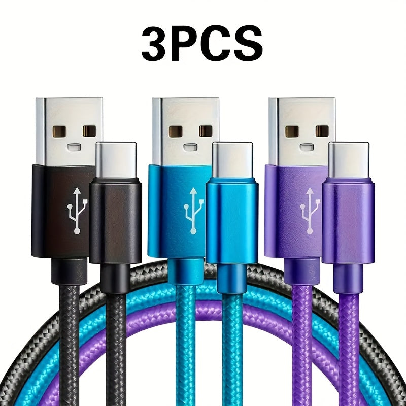 1pc/3pcs USB Type C cable for fast and safe charging is suitable for Samsung, Redmi, OnePlus mobile phone charging cables, with a length of 1m/2m/3m