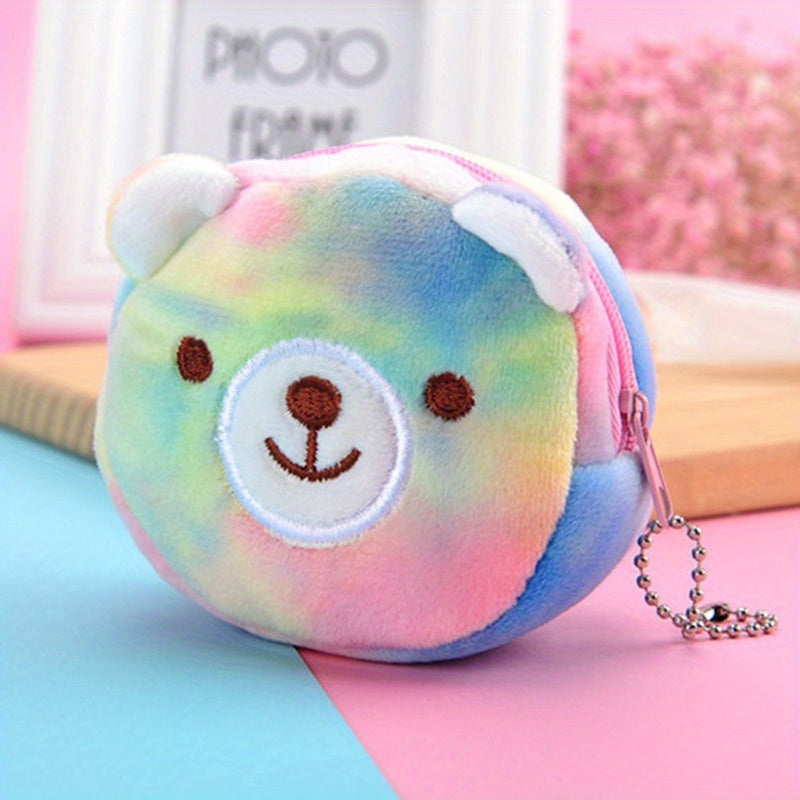 Youngsters's Coin Purse New Mini Colorful Three-dimensional Round Plush Coin Purse with Lipstick and Data Cable Portable Bag