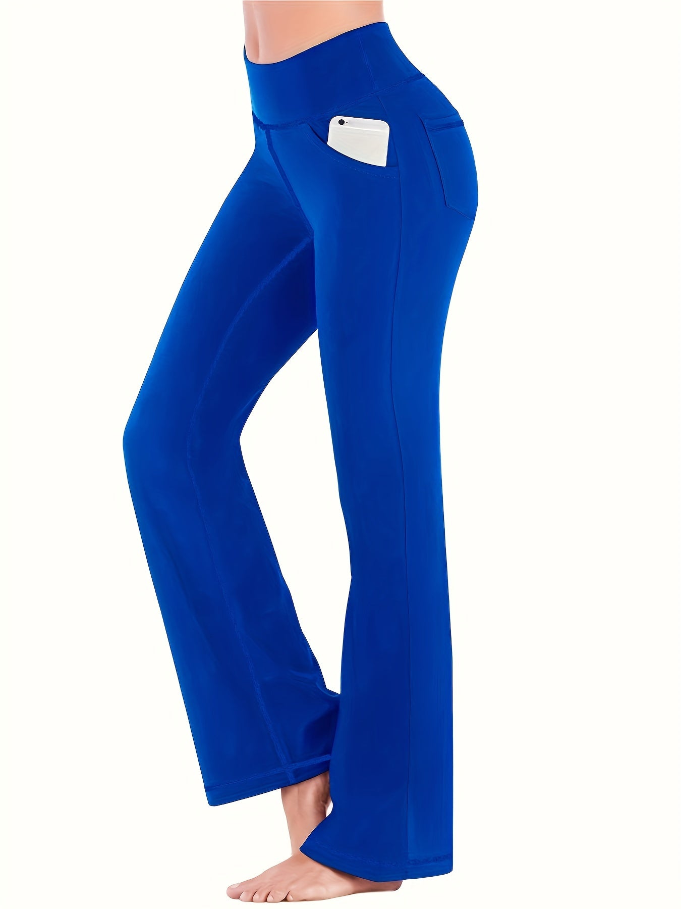 Women's High-Waisted Yoga Pants - Compression Flared Leggings with Pockets, Quick-Dry Stretch Fabric for Yoga, Lounge & Casual Wear - Solid Color All-Season Machine Washable, Yoga Leggings, Flared Design, Highelastic Material