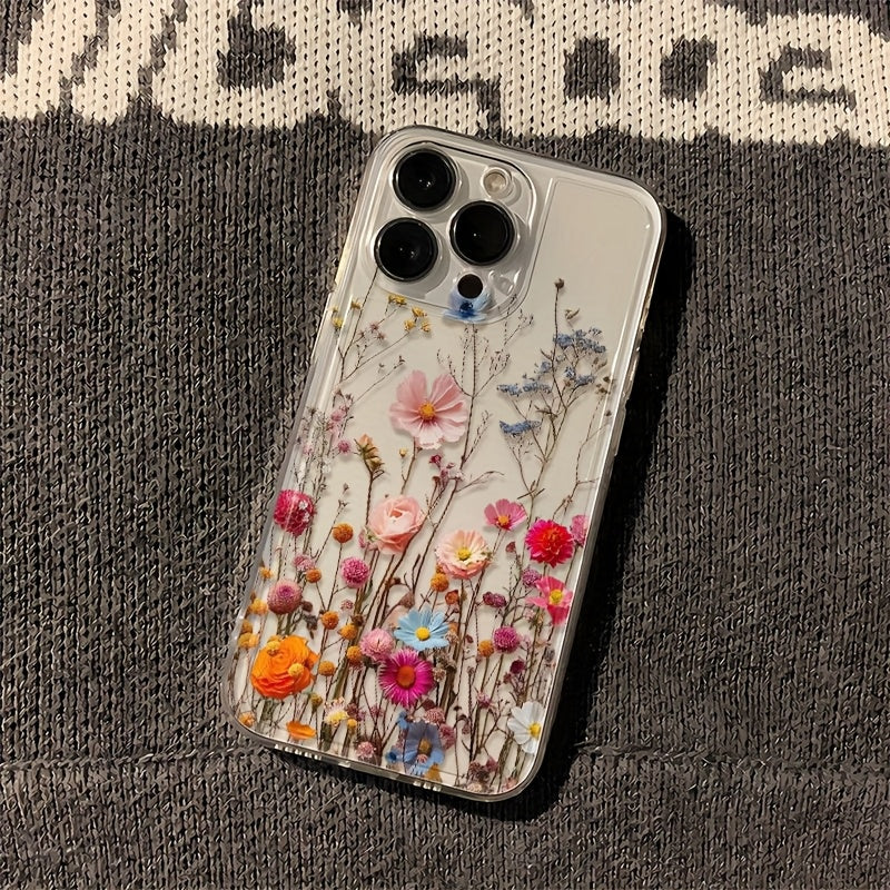 1pc Pink Flower Vine Transparent Space Mobile Phone Case Suitable for iPhone 16 15 13 14 12 11 Pro Max 15 16 Plus X XS XR Max Protective Case