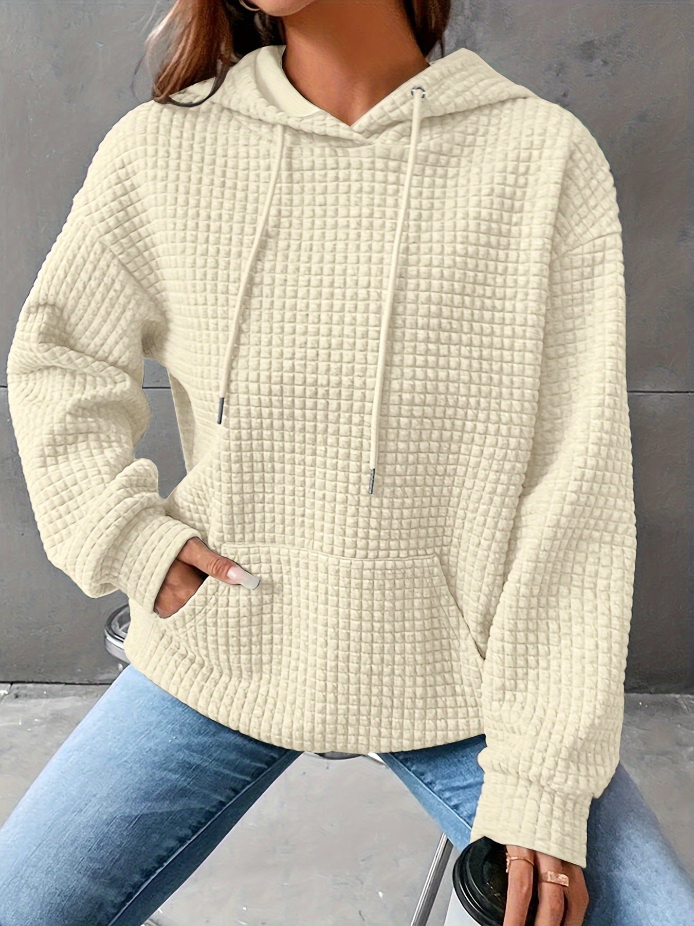 Plus Size - Women'S Plus Size Bright Orange Cable Hoodie - Cozy Loose Fit Pullover with Drawstring, Casual All-Season Wear, Casual Wear Hoodie | Cable Hoodie | Construction, Sweater Hoodie