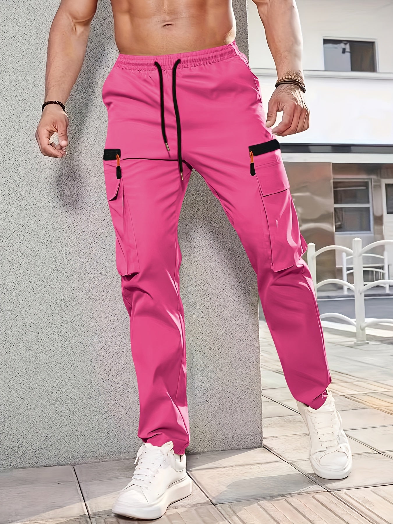 Men'S Stylish Cargo Pants - Versatile, Casual, and Slim Fit with Multiple Pockets, Straight-Leg Design, Perfect for Spring and Fall, All-Season Comfort, Solid Color, Allseason Pants | Straightleg Pants | Polyester Pants