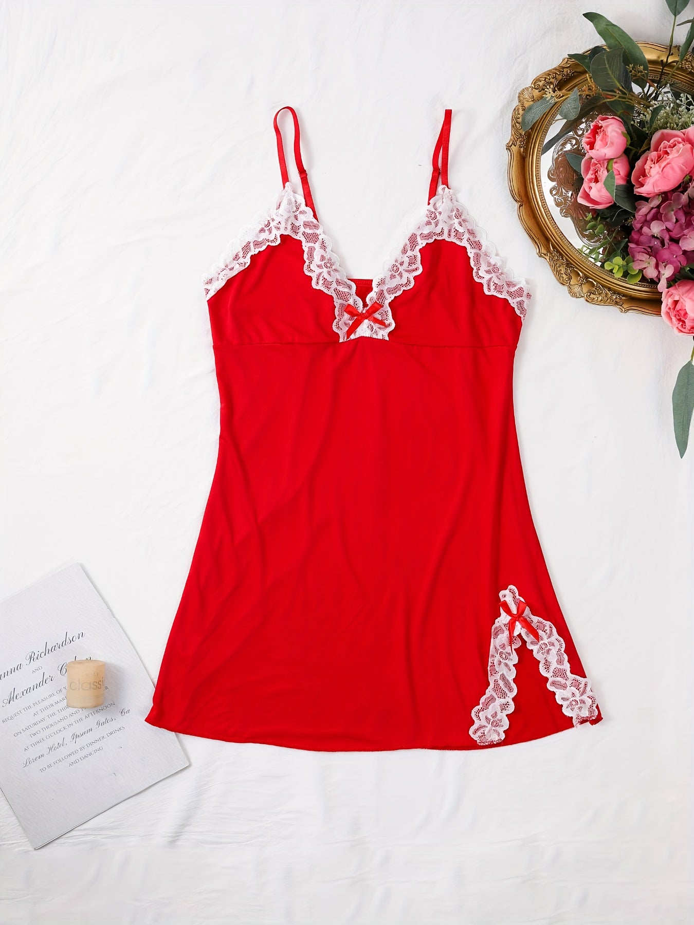 Women's Sexy Nightgown Summer Short Skirt Without Padding Lace Trim Hip-Hugging Pure Black Camisole Dress, No Thong Included