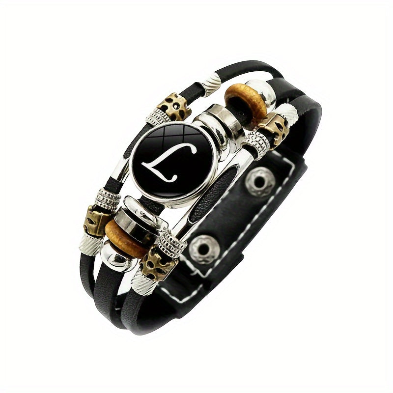 1pc Multilayer Braided Bangle Punk Style A-Z Bangle With 26 Alphabet PU Leather Bracelets With Identification Name For Men And Women