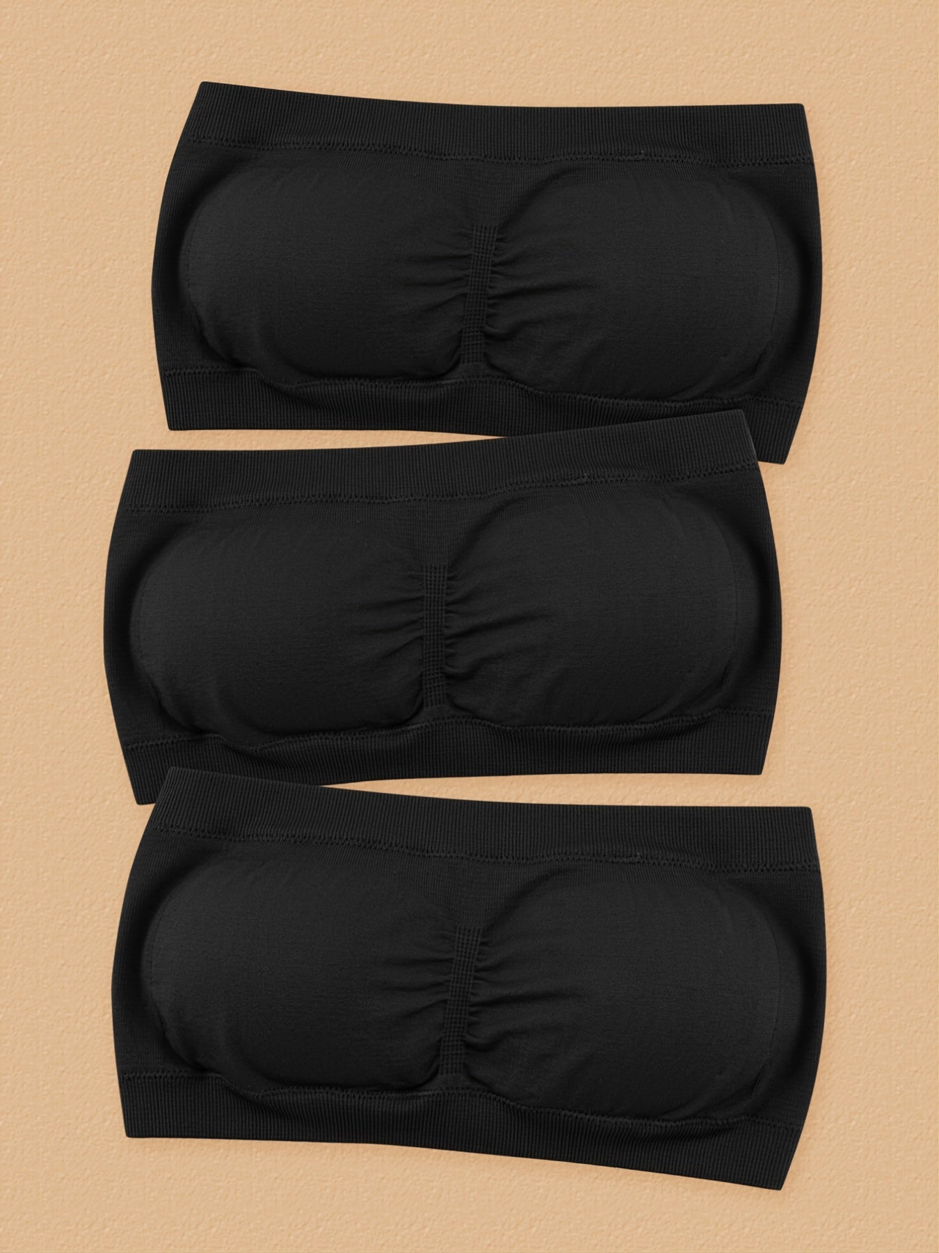 3pcs NADIA GO Strapless Double Layer Extended Size Bra with Removable Pads - High Support, Knit Fabric, Elastic Waistband, Casual Style, Adult Women'S Undergarment for Summer, Comfort Fit Bra|Casual Style Bra|Stretchy Fabric Bra