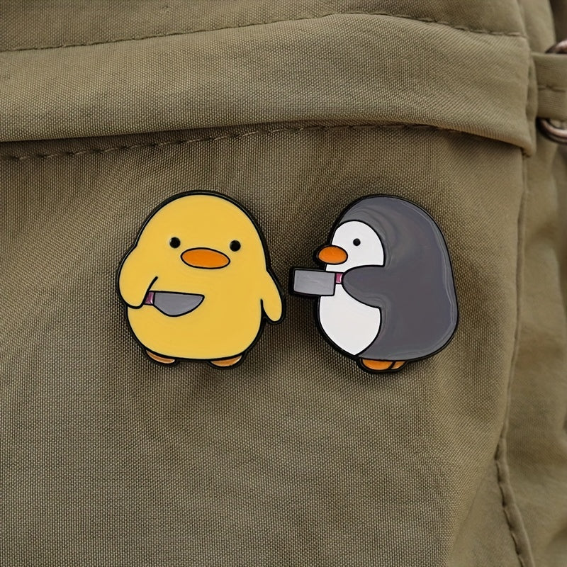 Adorable Yellow Chick & Penguin Enamel Pin - Cute Animal Alloy Brooch for Clothing, Backpacks, and Hats
