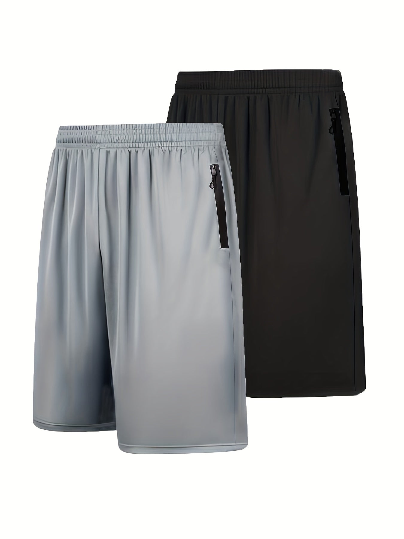 2pcs Men's Athletic Shorts with Zip Pockets and Elastic Waistband Quick Dry Activewear Basketball Football