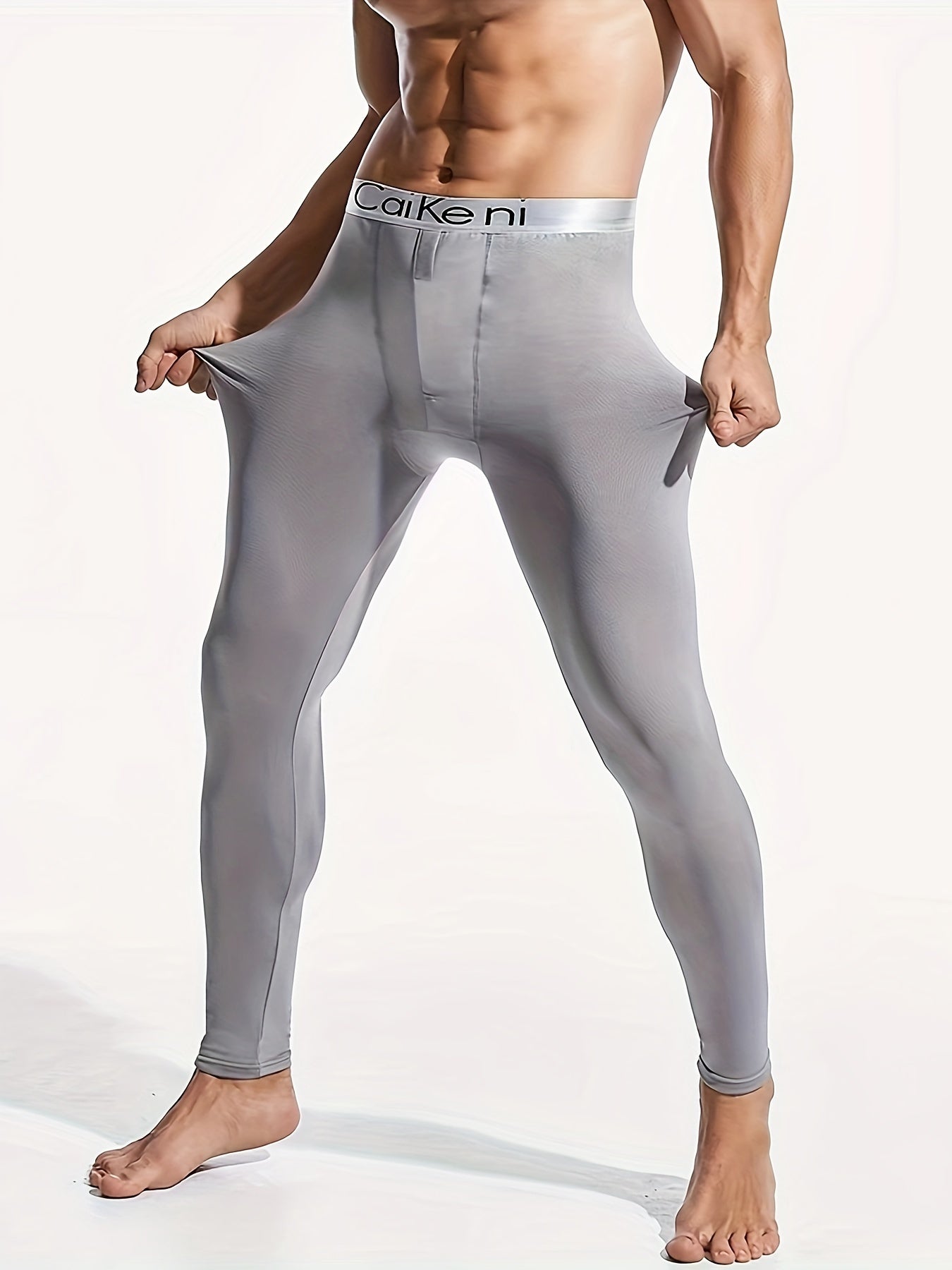 Men's Thermal Underwear Pants, Slim Leggings, Fleece Thickened Skinny Warm Long Pants, Men's Warm Pants For Autumn Winter