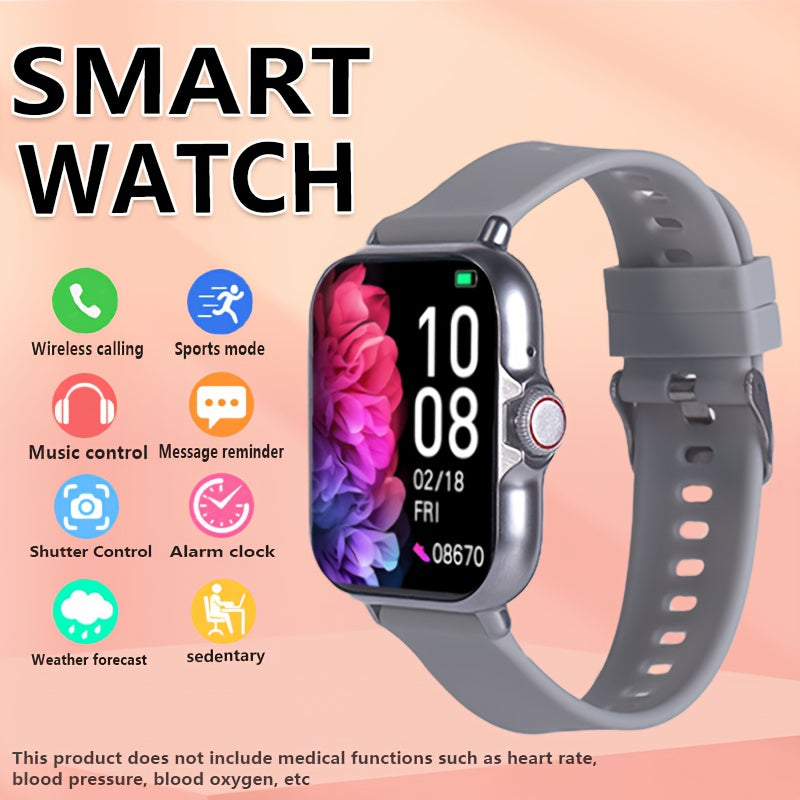 1.83-inch multifunctional smartwatch, suitable for both men and women - wireless calling/sms notifications, customizable watch face, multiple sports modes, remote camera and music playback, long sitting/standing reminders, metal body with silicone strap,