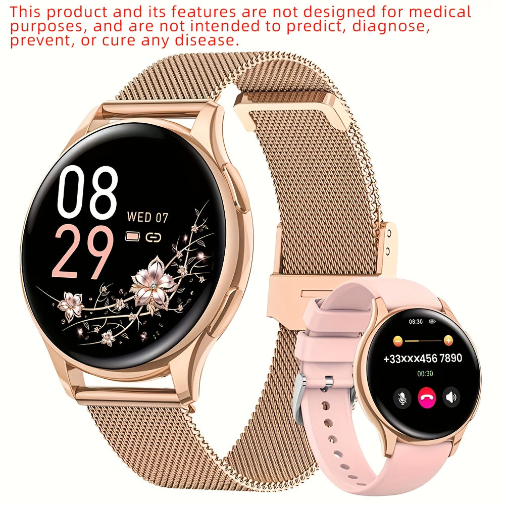 LITTLE MEATBALL Smartwatch with Wireless Calls/Dial, Female Functions, 19 Sports Modes, Music Player, Pedometer - Compatible with Android & iOS, Magnetic Charging, 360x360 TFT Display, Screen Ratio, Battery, Zinc Alloy, Ideal for Men & Women, Perfect Gift