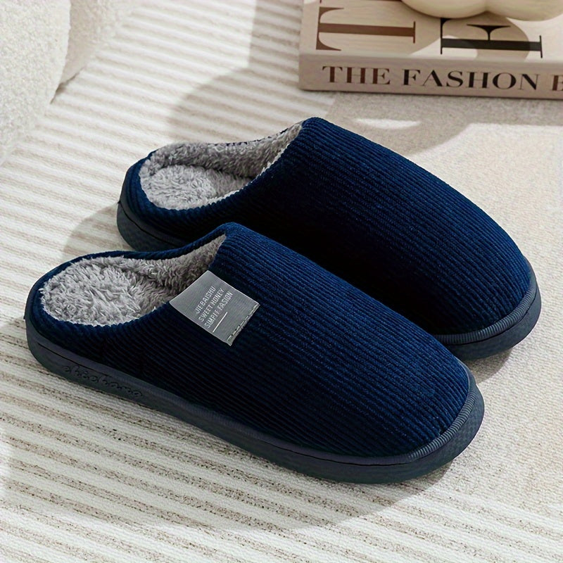 Softtouch, Cozy Men's Fleece-Lined Slippers - Warm, Non-Slip Indoor Shoes for Fall/Winter, StripedSuitable for men & women