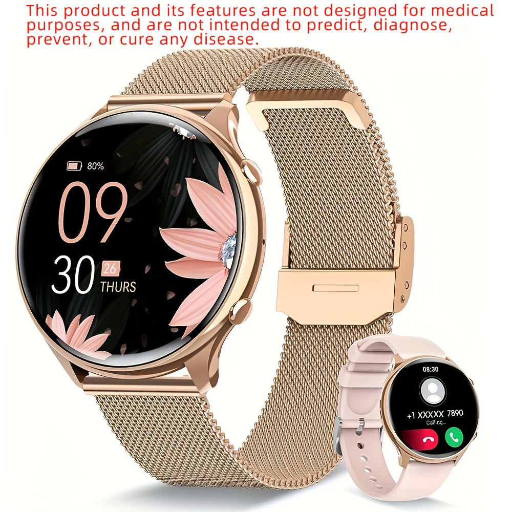 LITTLE MEATBALL Smartwatch with Wireless Calls/Dial, Female Functions, 19 Sports Modes, Music Player, Pedometer - Compatible with Android & iOS, Magnetic Charging, 360x360 TFT Display, Screen Ratio, Battery, Zinc Alloy, Ideal for Men & Women, Perfect Gift