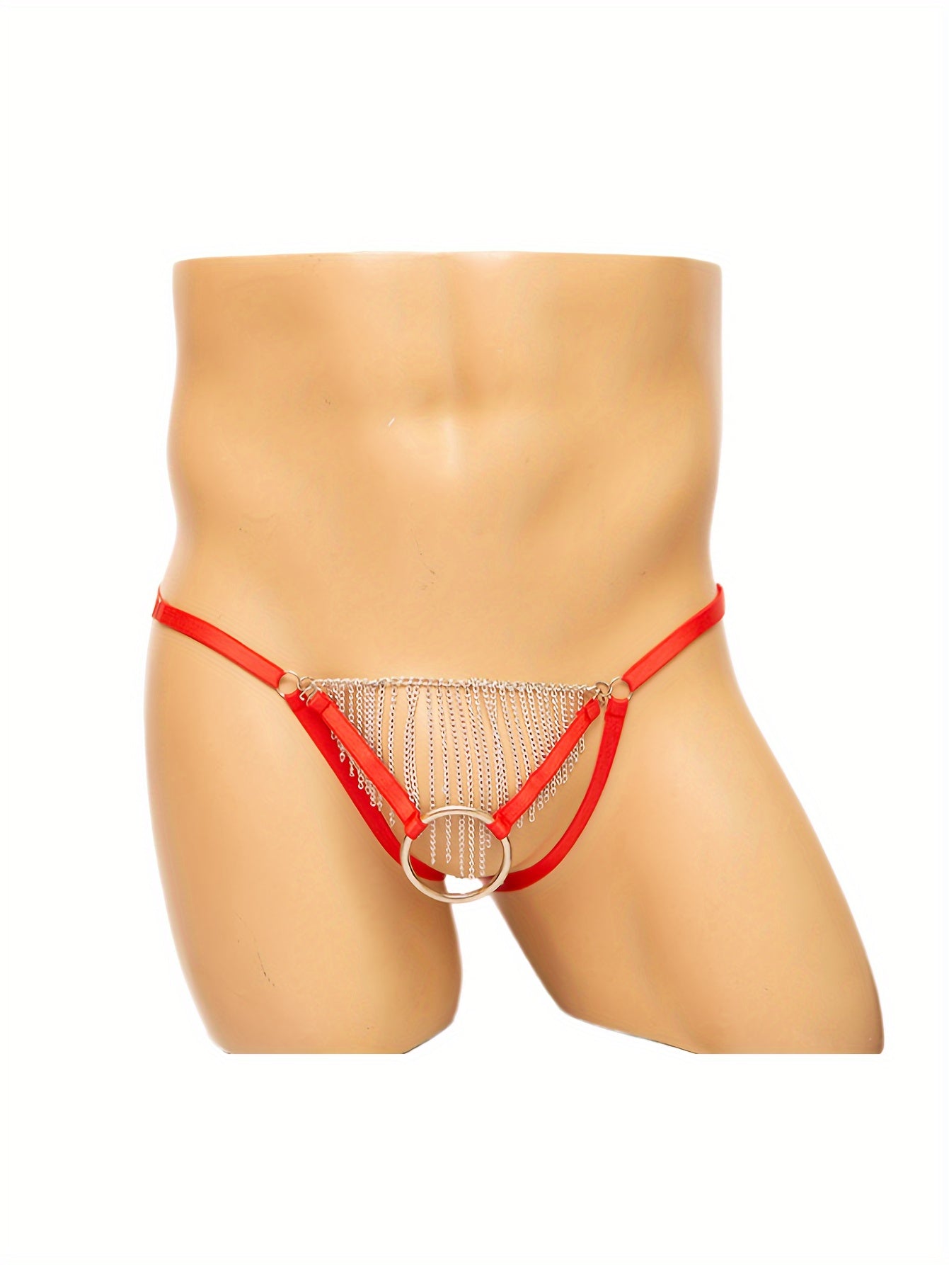 Men's Nylon Underwear Lingerie Open Hip Briefs with Straps Men's Bikini Briefs O-Ring Crotchless Thong
