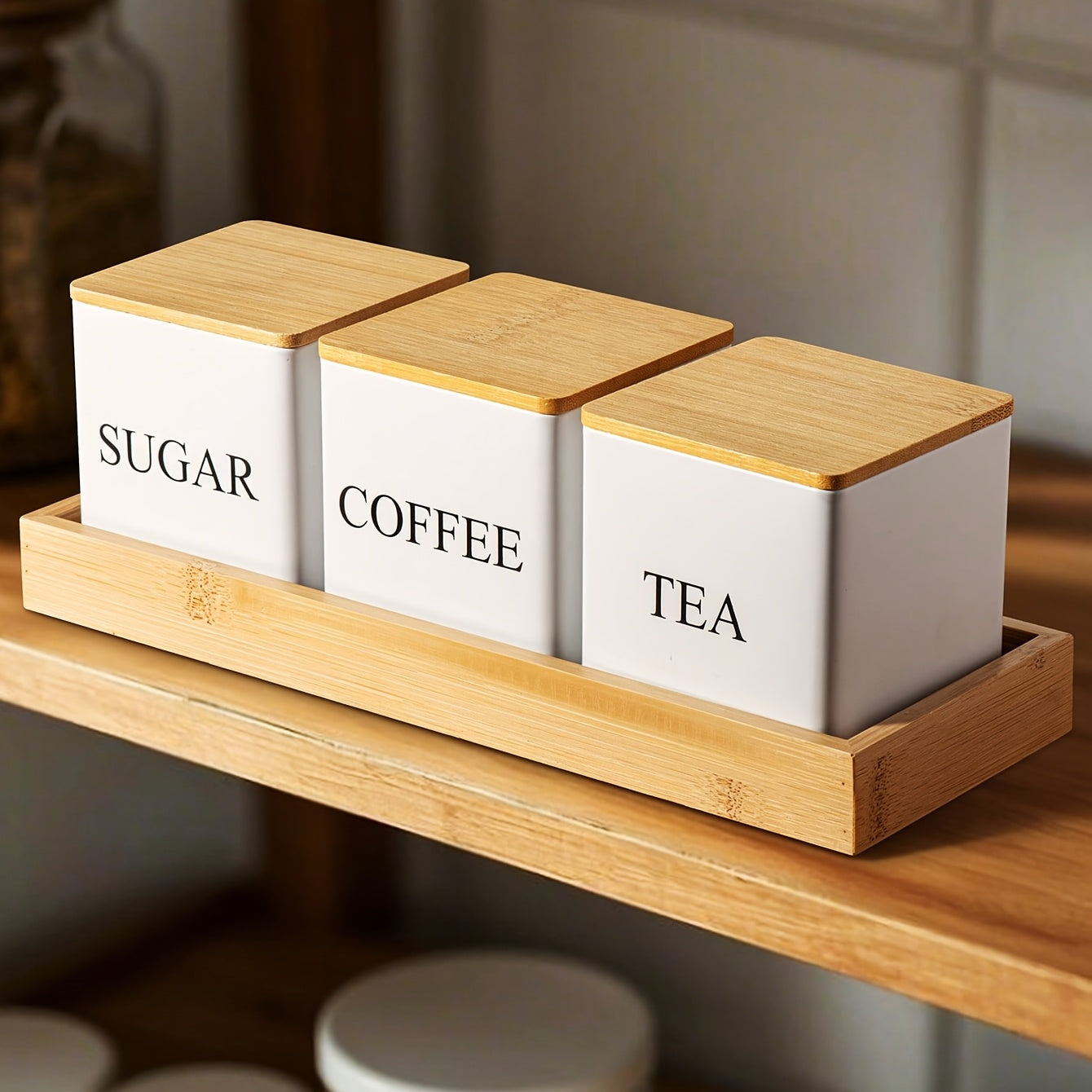 Set of 3 Black And White Storage Containers, Metal Canisters for Storing Coffee Beans, Sugar, And Tea, Everyday Organization, Kitchen Storage.