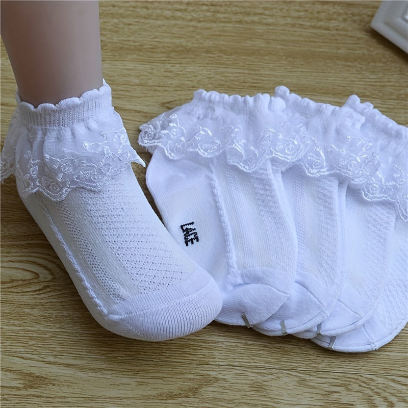 Pair of Youngsters's Lace Socks, Girls' Mesh Princess Short Socks for Spring/Autumn/Summer, Youngsters White Dance Socks