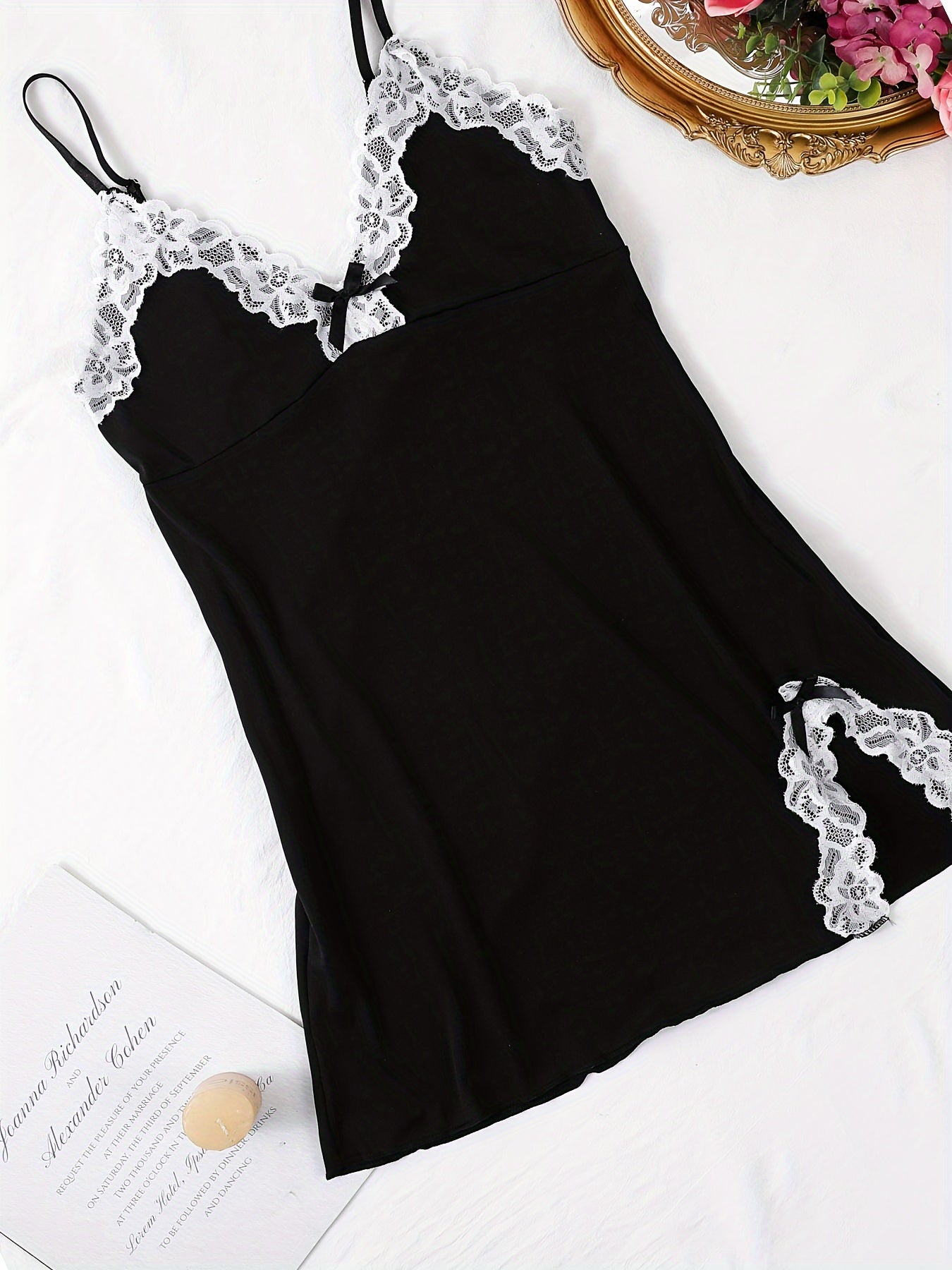Women'S Sexy Gray Lace Nightgown with Bow Detail - Sleeveless, V-Neck, All-Season Sleepwear, No Bra Included, Elegant Lace Edging, Adult Only, Allseason Nightwear | Elegant Lace Detail | Sleeveless Design, Sexy Nightwear