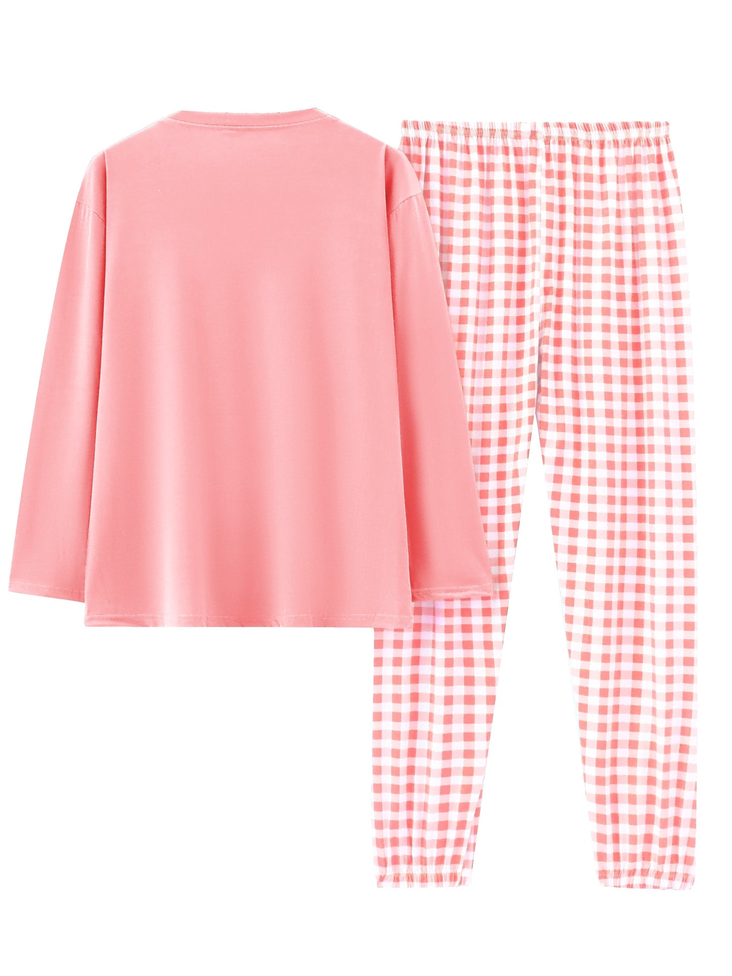 Women'S Plus Size Pink Plaid Pajama Set - Casual Long Sleeve and Pants Loungewear with Pockets, Stretchy Polyester Fabric, Perfect for Spring & Fall, Plus Size Loungewear | Checkered Pattern | Polyester Fabric, Loungewear Pajamas