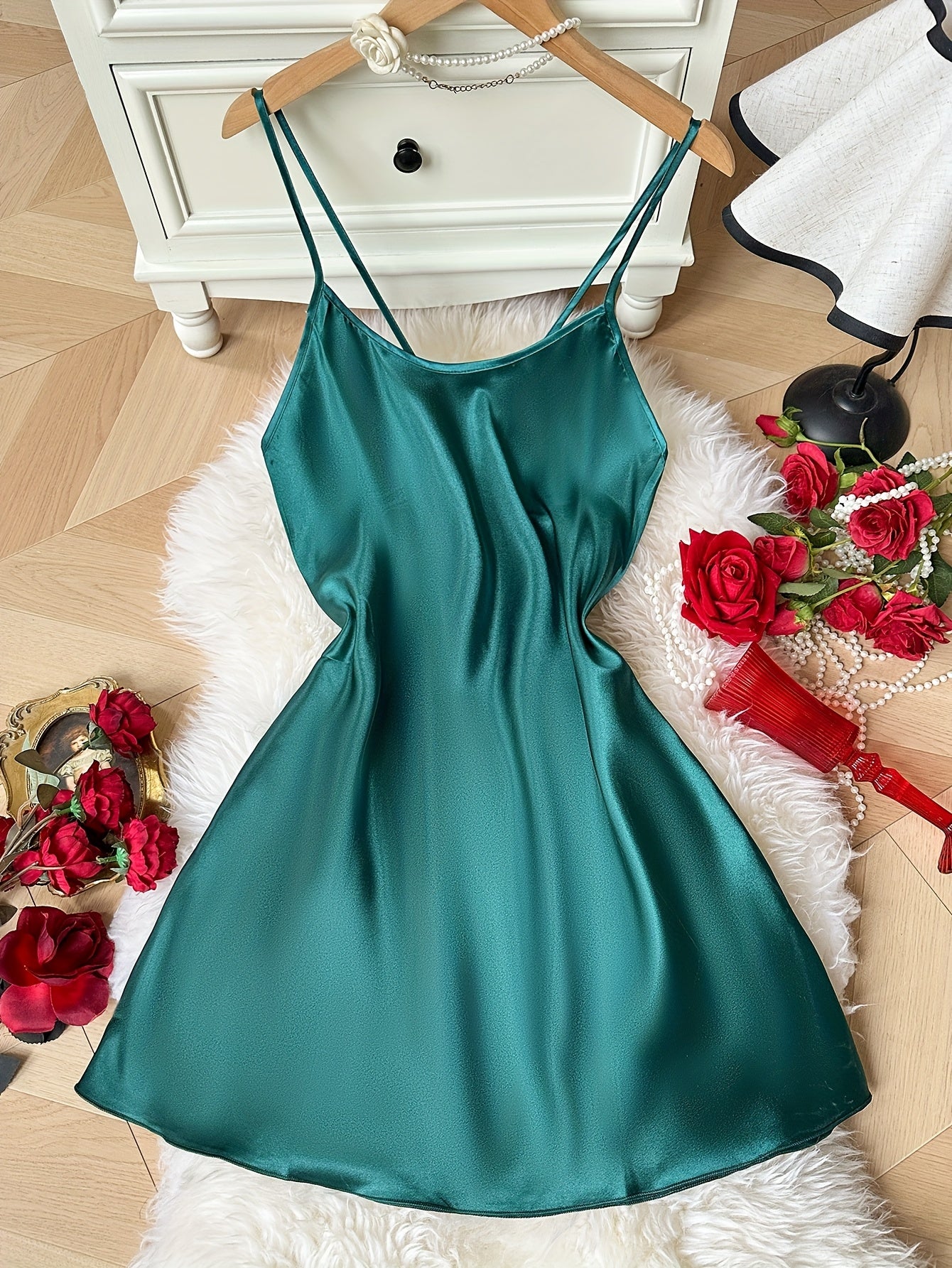 Breathable Sexy Backless Halter Dress - Women's Fashion Solid Color Short Nightgown for Home Wear